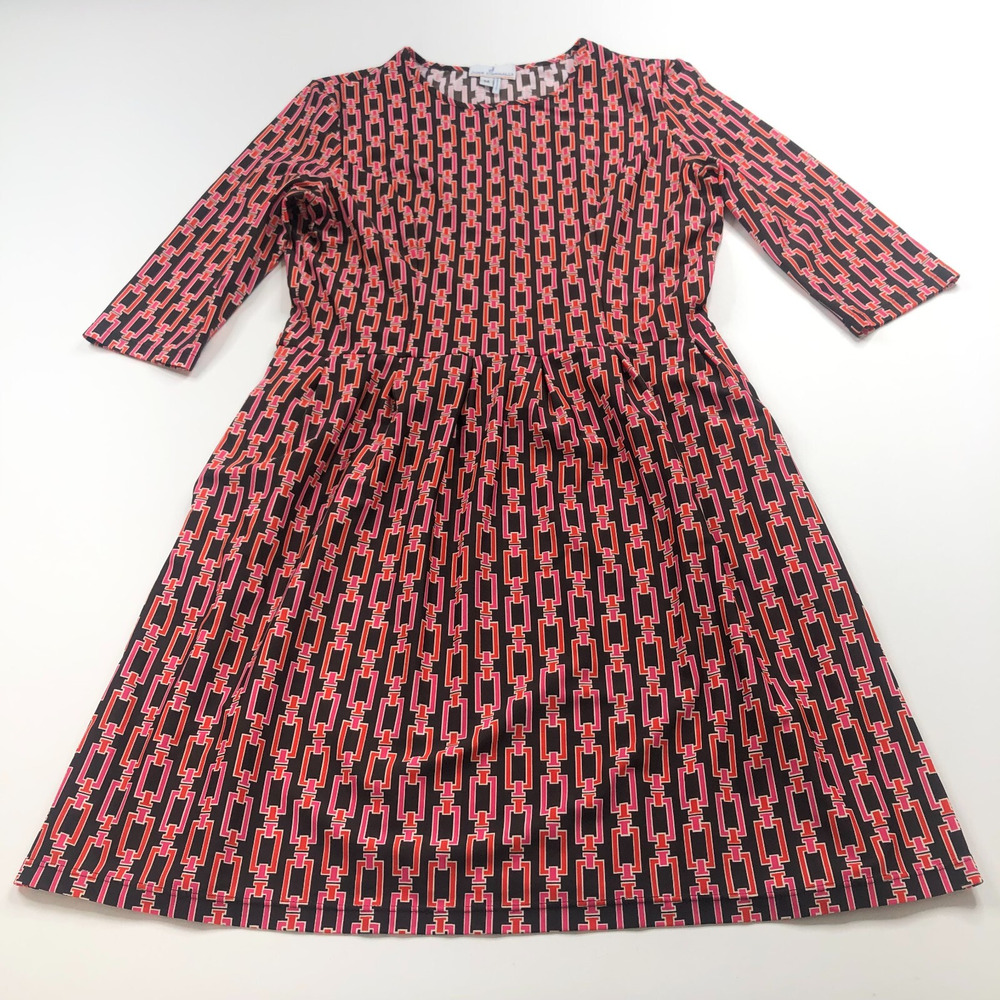 Jude Connally Medium A-Line Above Knee Dress All Over Print MINT Brown Red